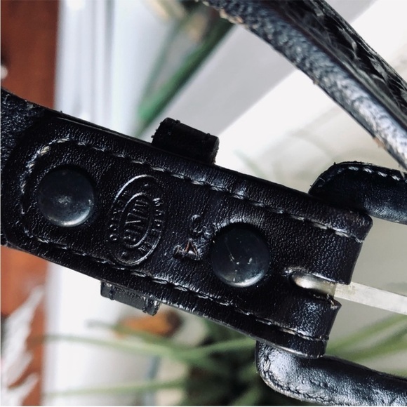 VTG Made in Mexico Black Tooled LeatherBasket chain Western Boho Belt - Picture 6 of 10